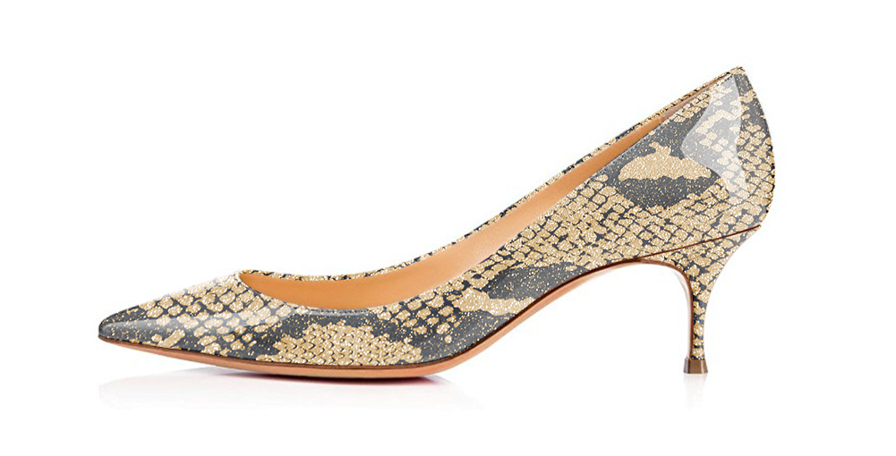 GOOSHOE Khaki Patent Leather Kitten Heel Pointy Toe Pumps