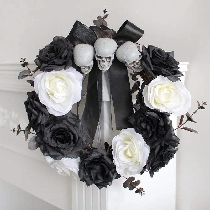  Skull Halloween Wreath For Front Door, Pumpkin Halloween Wreath, Gothic Home Decor , Skull Decor, Gothic Wall Decor(size 35cmX35xm)