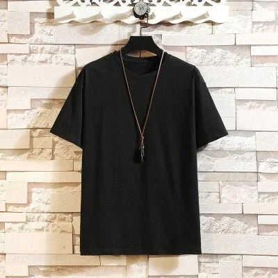 Fashion Short Sleeves Korea Black White Red O NECK T-shirt Men's Cotton 2020 Summer Clothes TOP TEES Tshirt Plus OverSize M-5X