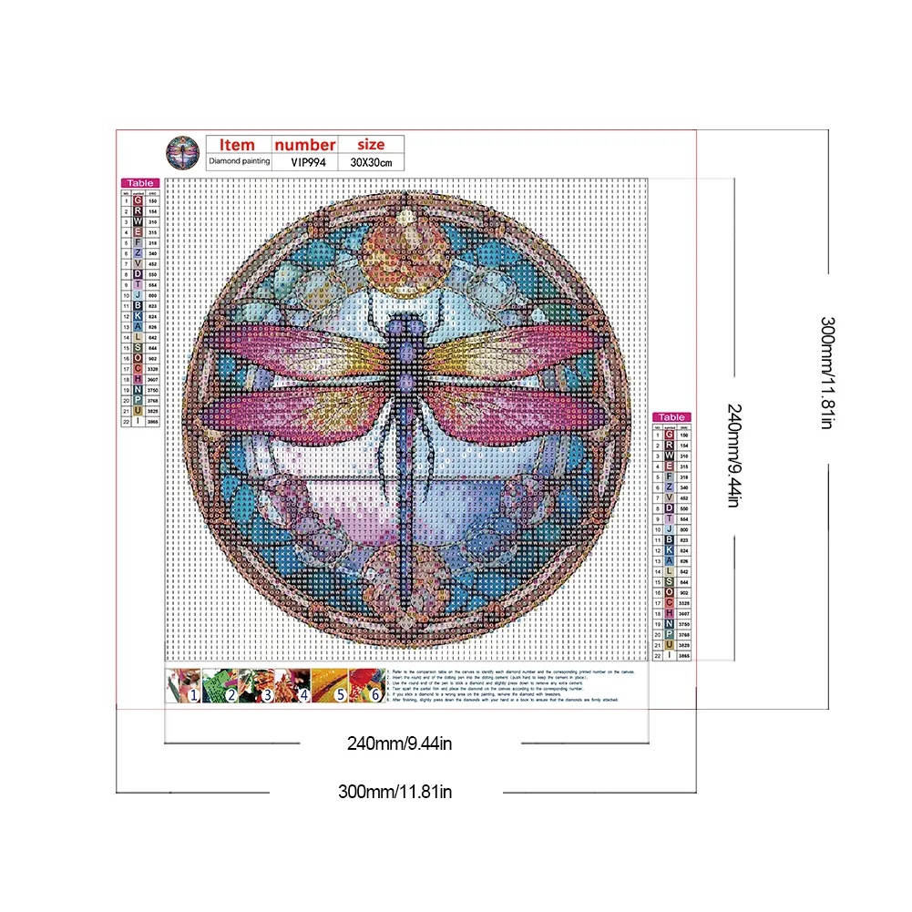 Diamond Painting - Full Round Drill - Stained Glass Dragonfly(30*30cm)