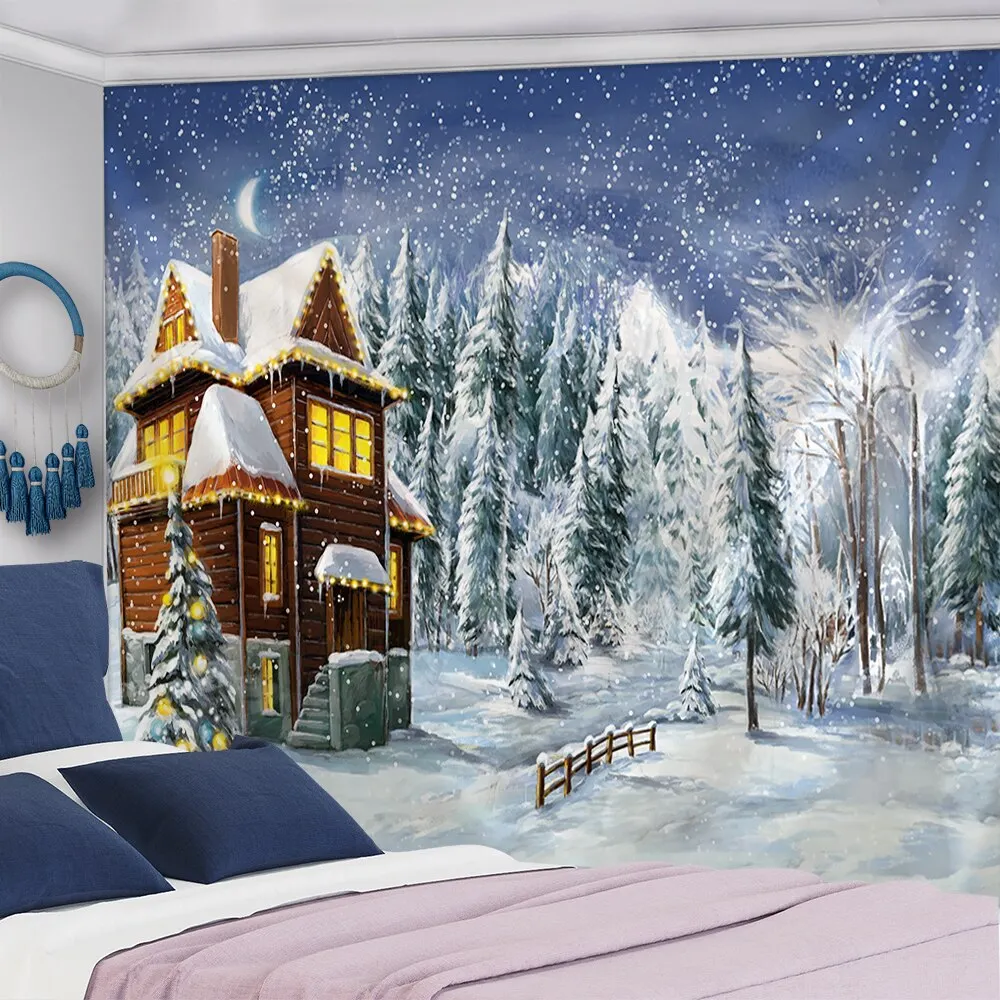 Christmas Tapestry Snowman Christmas Tree Warm Feeling Beautiful Home Decoration Polyester Thin Christmas Wall Hanging Cloth