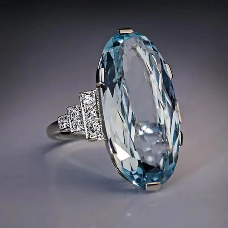 Oval Blue Crystal Ring