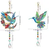 2Pcs Diamond Painting Acrylic Double Sided Bird Wind Chime Suncatcher with Crystal Hanging Pendant