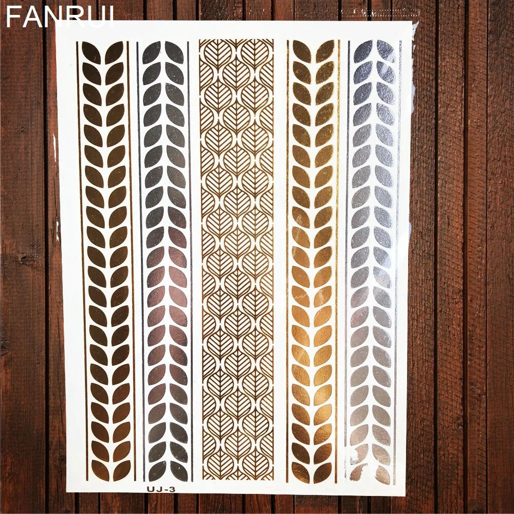 Golden Metallic Bracelet Temporary Tattoo Henna Mandala Flower Girl Tattoo Stickers Indian Chain Women Arm Flash Fake Tatoos Leg