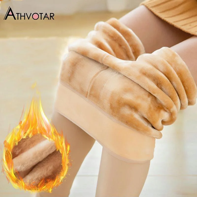 ATHVOTAR 2 Pcs Winter Warm Leggings Women Velvet Thick Leggings Push Up High Waist Skinny Thermal Leggings Women