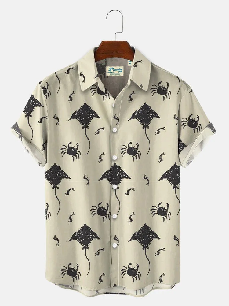 Men's Vintage Casual Hawaiian Shirts Sea Devilfish Wrinkle Free Tops
