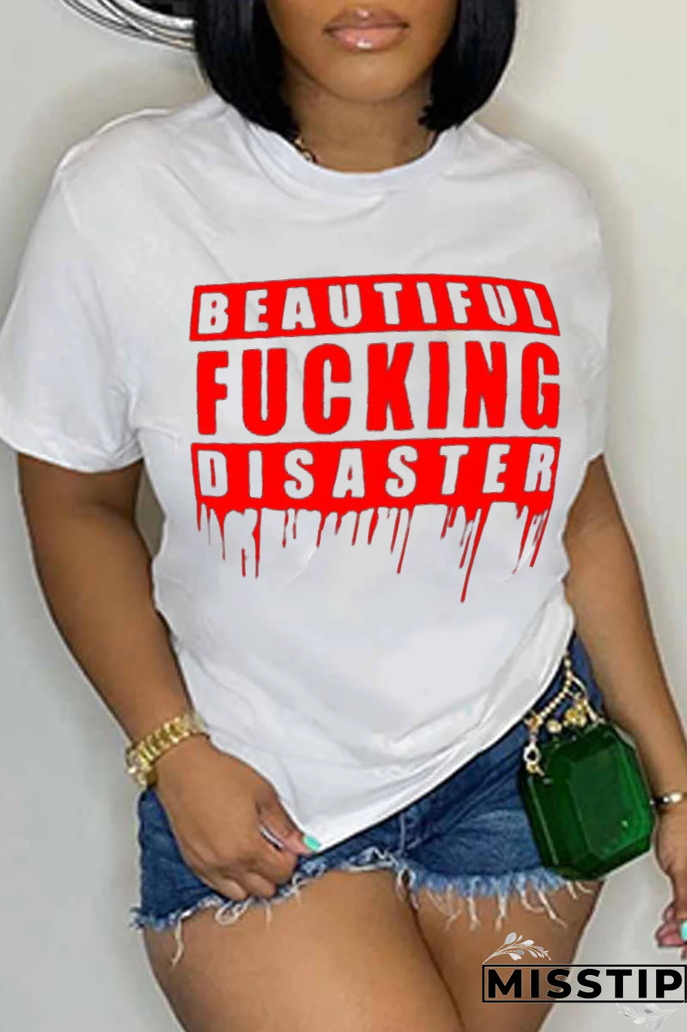 Black Casual Street Print Patchwork O Neck T-Shirts