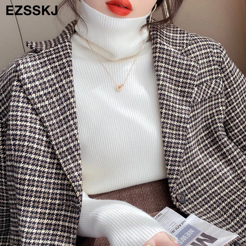 2021 Knitted Women turtleneck Sweater Pullovers spring Autumn Basic Women high neck Sweaters Pullover Slim female