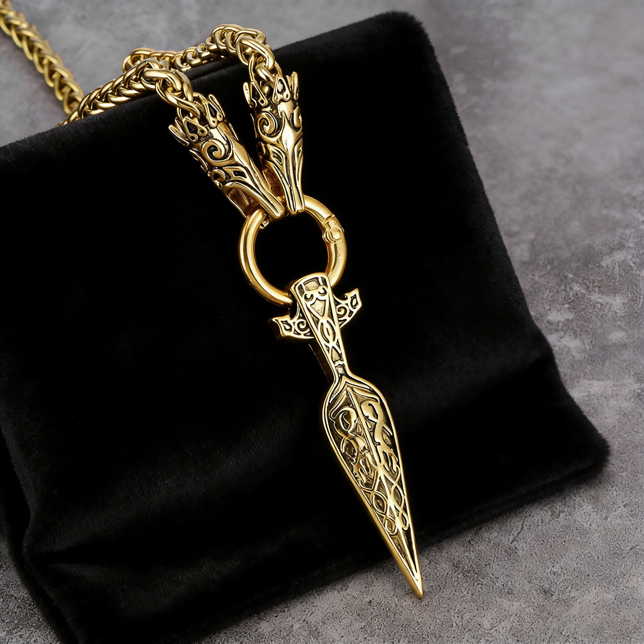 Viking Celtic Wolf Head Sword Necklace