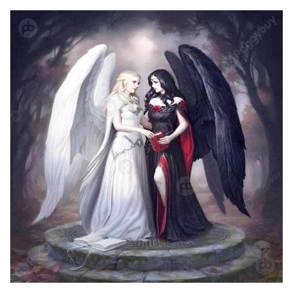 

30*30CM Round Drill Diamond Painting-Black and White Angel, 501 Original