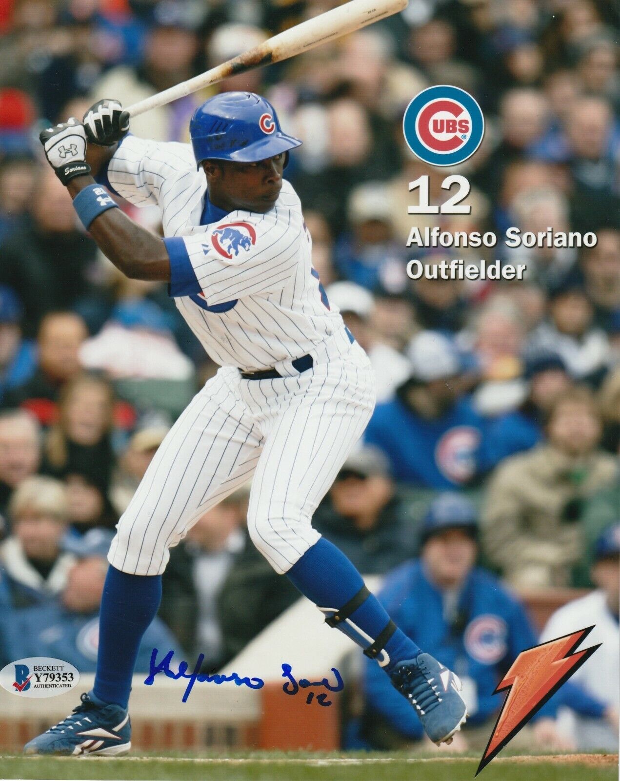 ALFONSO SORIANO Signed Chicago CUBS 8x10 Photo Poster painting w/ Beckett COA