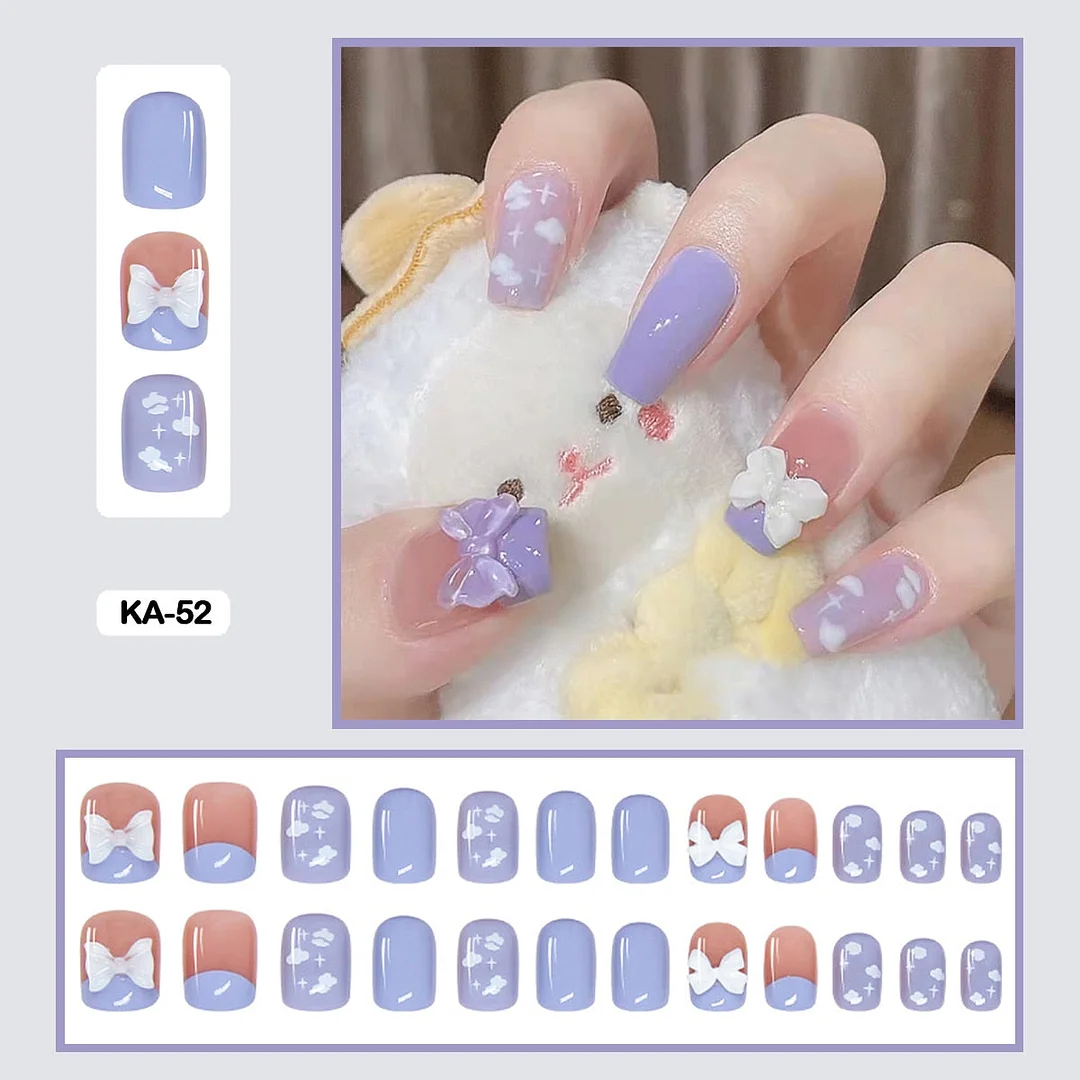 24PCS False Nails with Glue Lovely Fresh Personality Stick on Nails Retro Elegant Graffiti Press on Nails Art DIY Manicure Tool-Nail Inspo
