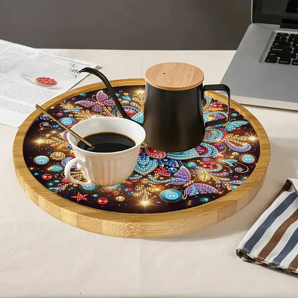 DIY Diamond Painting Kit Round Wooden Tray Diamond Painting Tray (Mandala E)