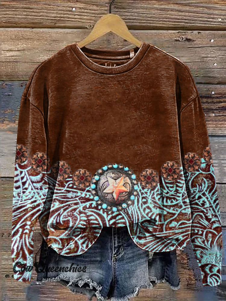 Ethnic Geometry Art Print Casual Cotton Sweatshirt Multicolor / S