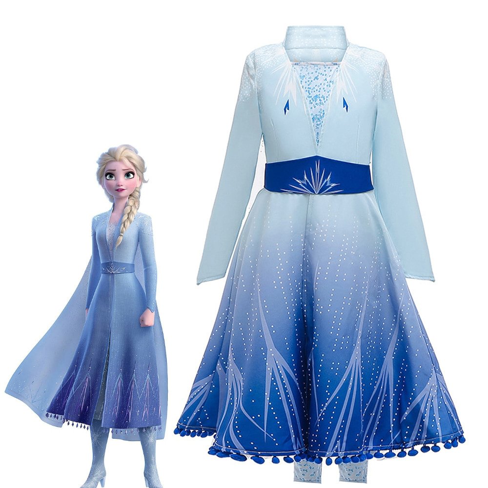 Anime Movie Frozen 2 Princess Elsa Child Version Cosplay Costume-Pajamasbuy