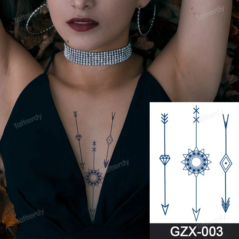 Juice Tatoo Sexy Waterproof Temporary Tattoo Wing Totem on Hand Arm Breast Waist Blue Tattoo Sticker Fake Tattoos for Men Women