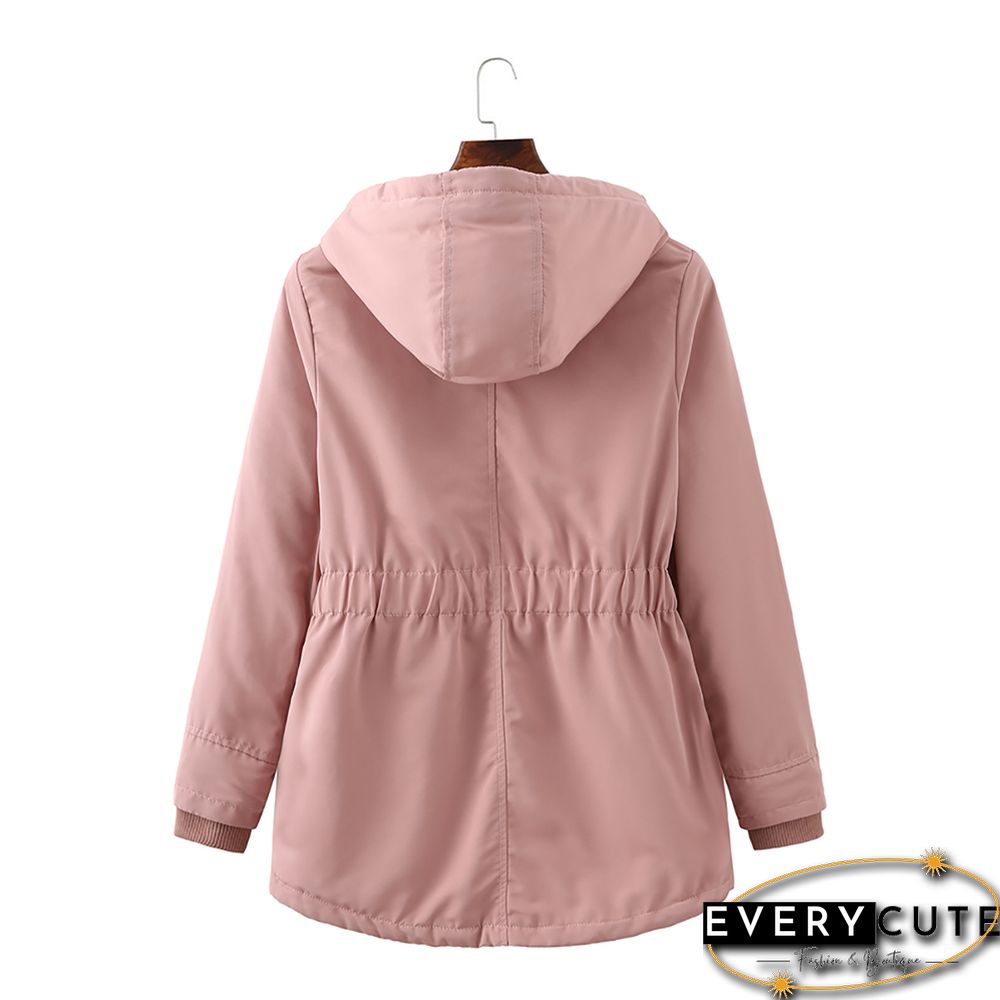 Pink Plush Warm Hooded Parka Coat