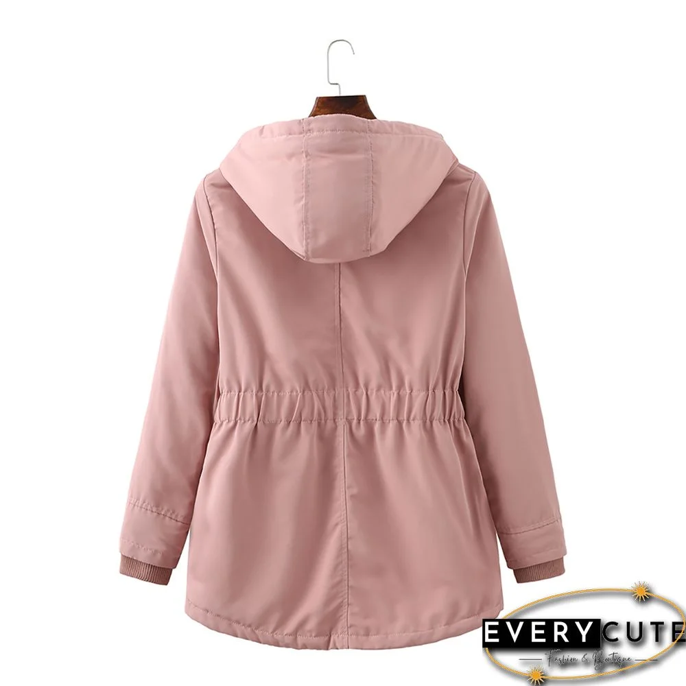 Pink Plush Warm Hooded Parka Coat