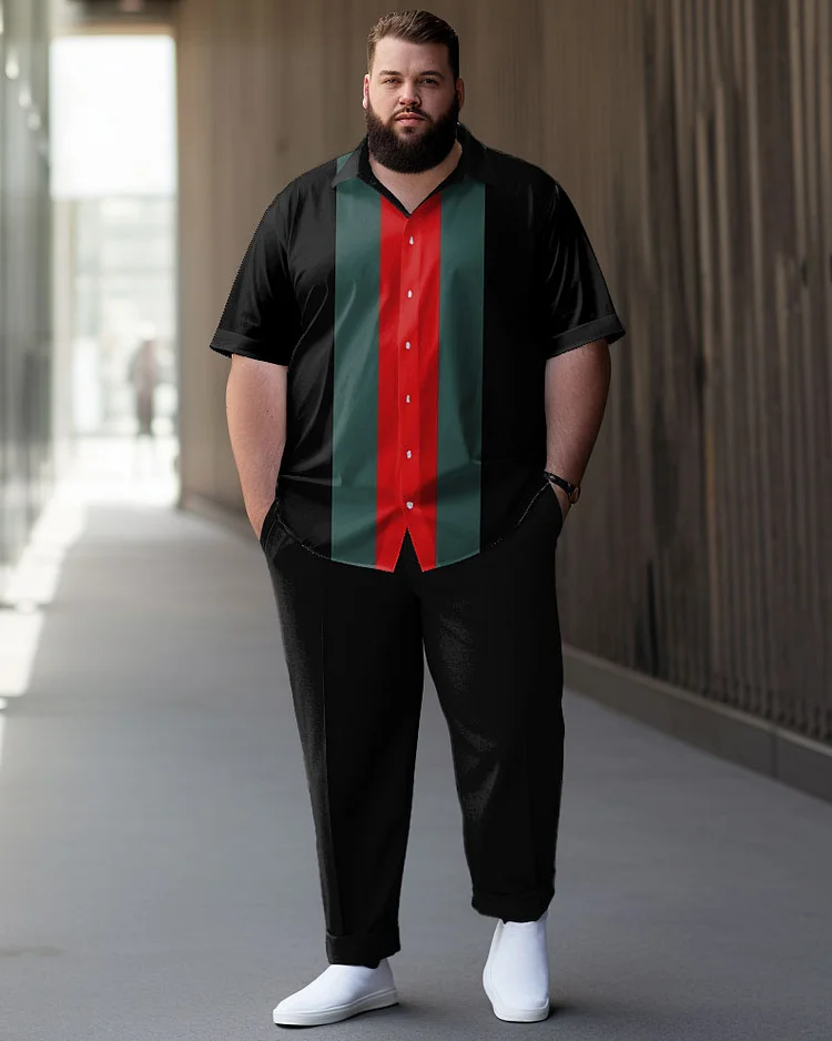 Men's Red and Green Plus Size Gradient Short Sleeve Walking Suit
