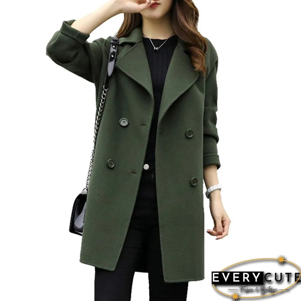 New Womens Jacket-Autumn / Winter-Solid Color Lapel Double-Breasted Midi Coat-Woolen