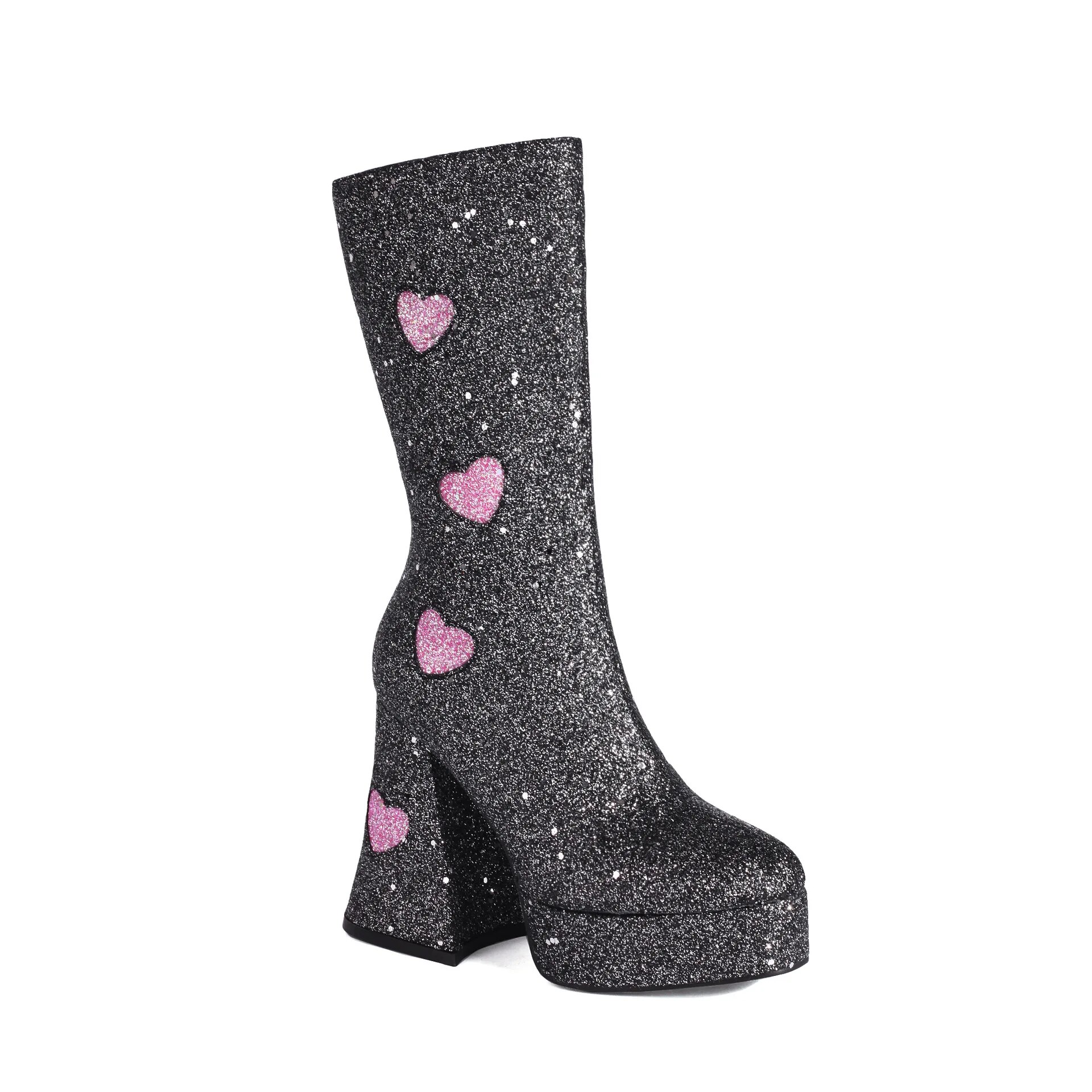 VCSHOES Mid Calf Boots Punk Goth Chunky Platform High Heels Motorcycle Long Boots Women Shoes For Woman Big Size 43