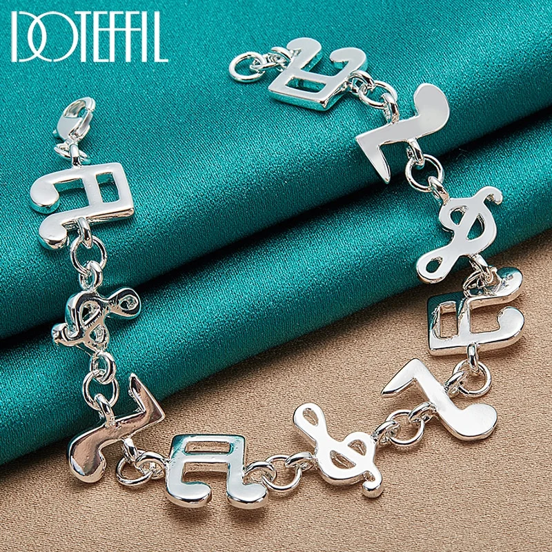 925 Sterling Silver Music Symbol Chain Bracelet For Women Jewelry