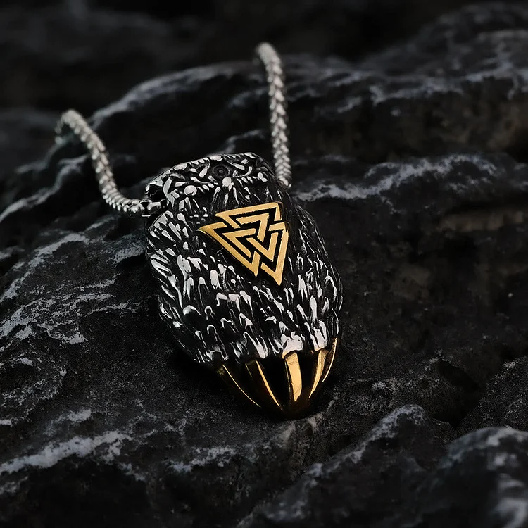 Coutureaura Viking Bear Paw Valknut Necklace