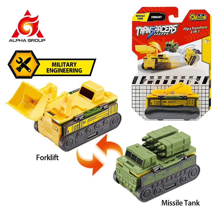 ToyTime 1pcs 2-in-1 Flip Transforming Vehicles Forklift Armored Crane Road Roller Mini Flip Cars Kid Toy Birthday Gifts