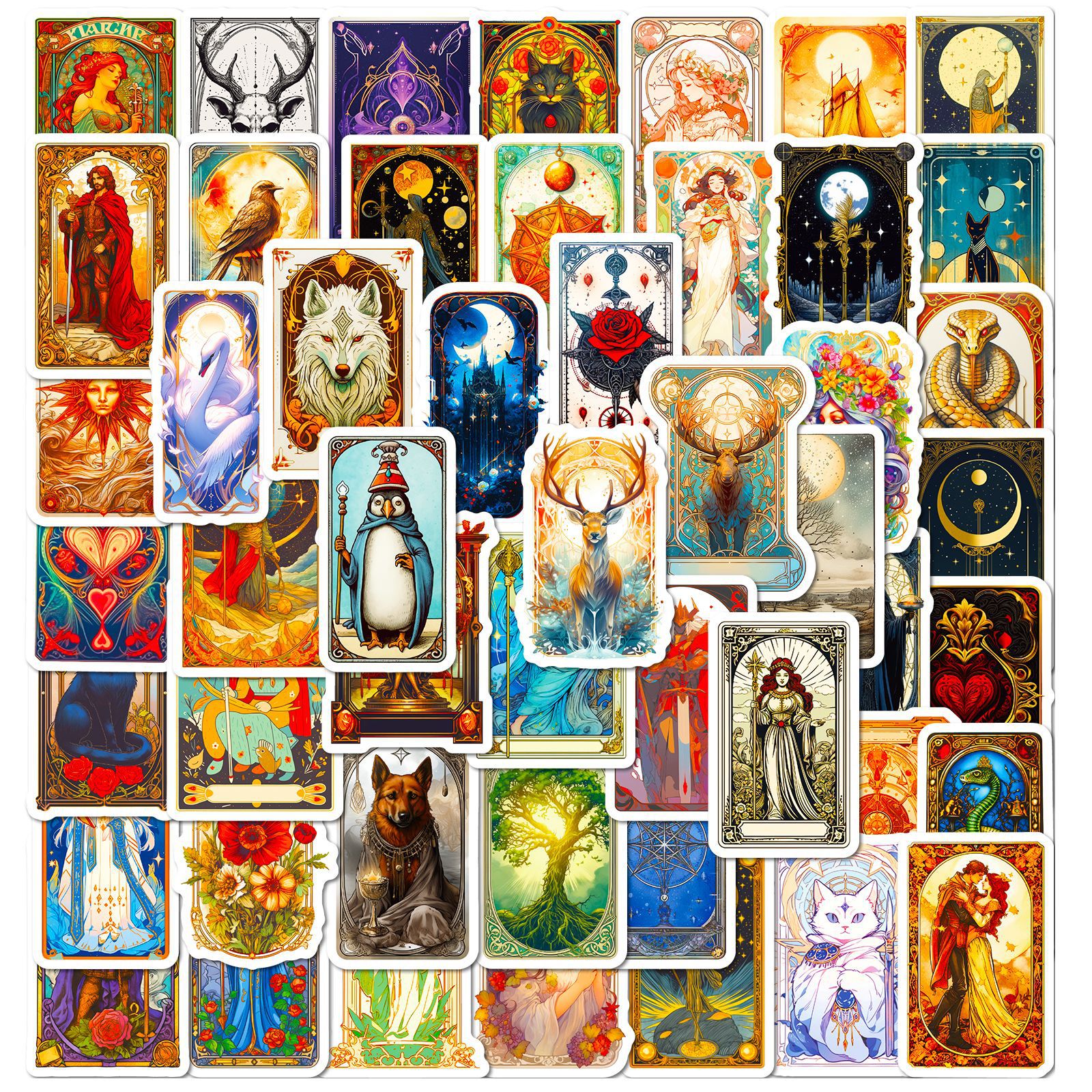 Vintage Visions Tarot Stickers - 50 Mystical TEMU Decals for Dreamers