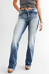 Stone Wash Frayed Mid Waist Flare Jeans