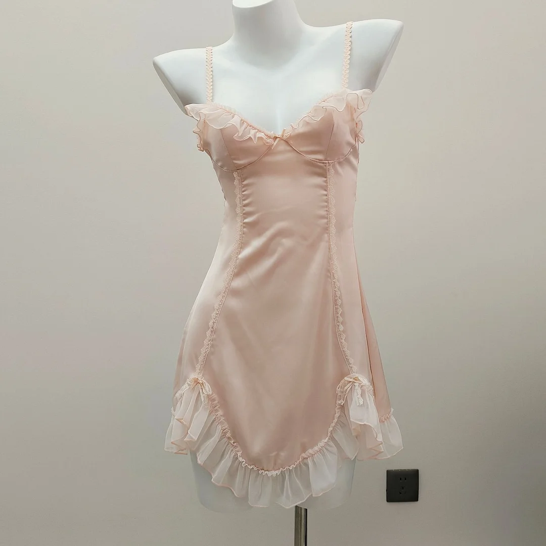 Nigikala Nigikala Ice Silk Pajamas Woman 2025 New Pure Wind Silk With Chest Pad Lace Sling Skirt Home Dress