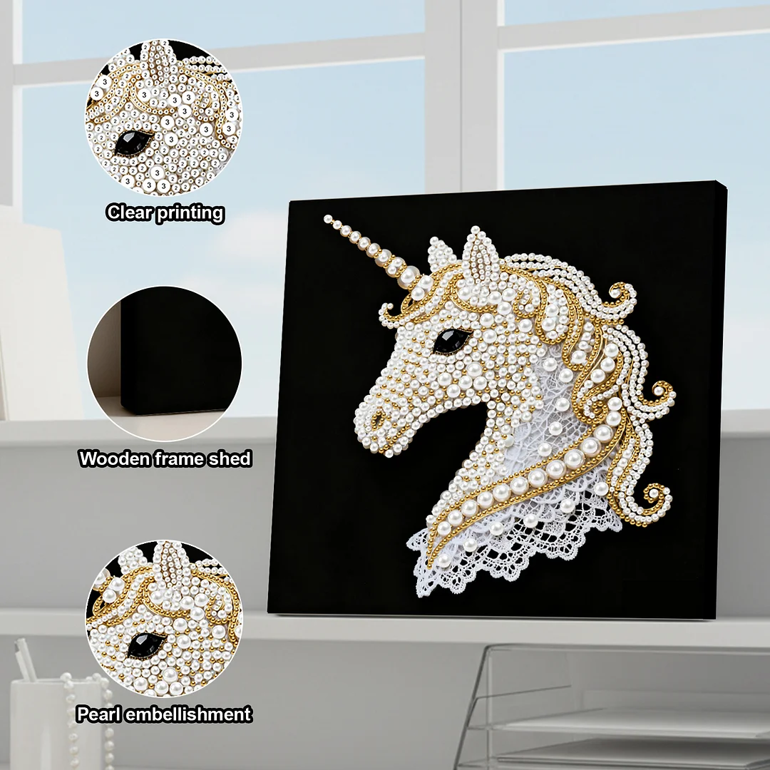 Unicorn DIY Pearl Diamond Art Kit for Adults Home Decor 25x25cm With Frame