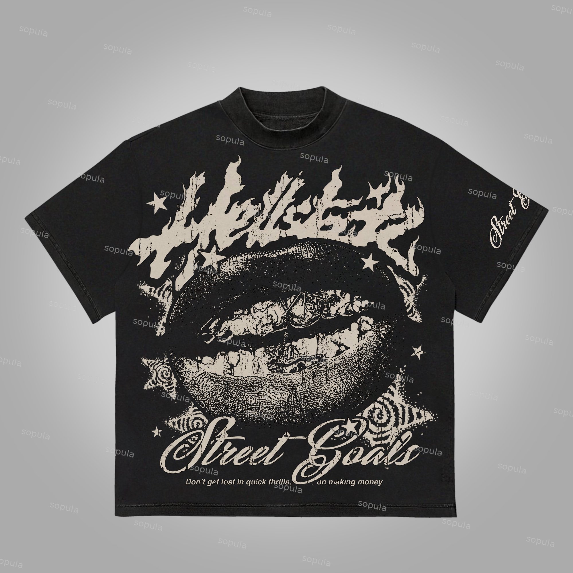 Sopula Hellstar Street Goals Lip Braces Make Vintage Printed Graphics Cotton T-Shirt - SOPULA