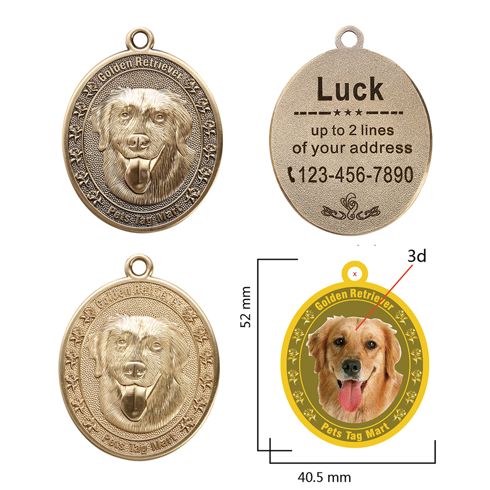Davisia Pure Copper Pet ID Tags, Personalized Dog Tags,Three-Dimensional Relief Pet Pattern, Lettering on The Front and Back. Custom Pet Tags