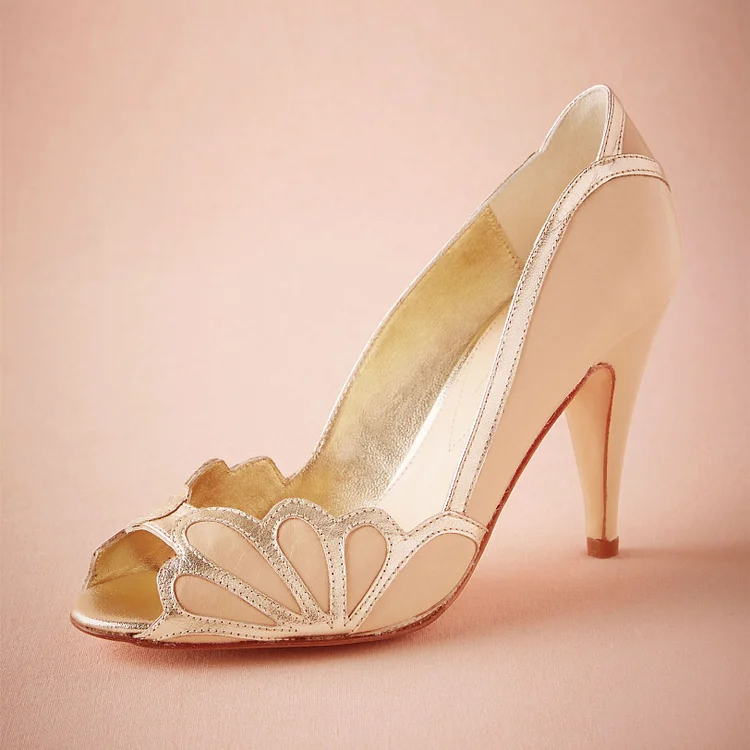 Blush Bridal Heels Peep Toe Pumps for Wedding |FSJ Shoes