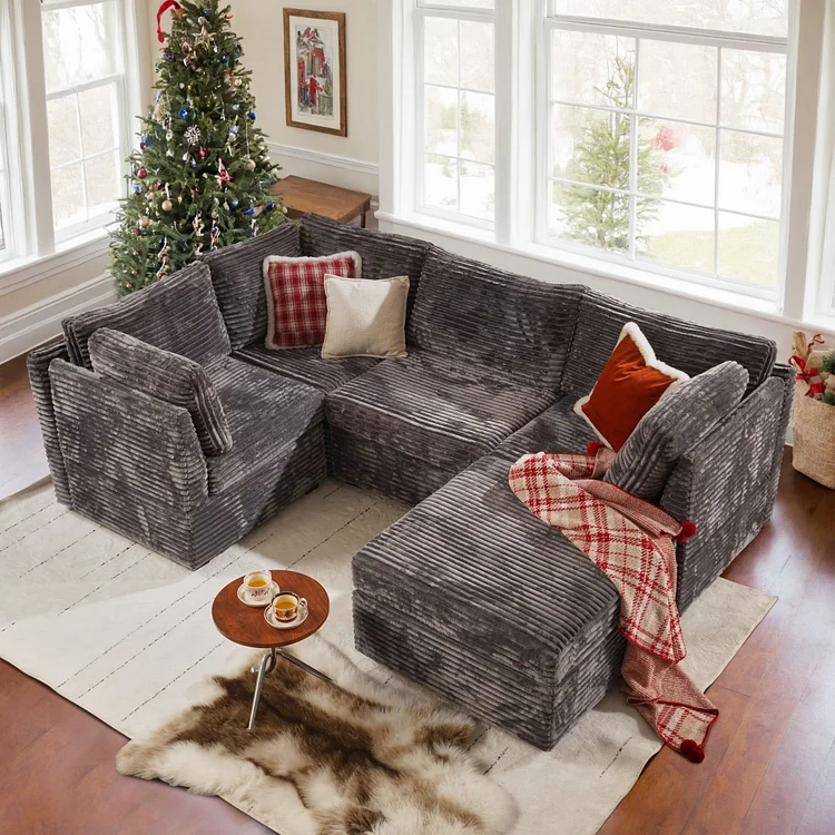 Shopicco 98" Modular Sectional Sofa Couch, L-Shaped Minimalist Couches with Sofa Bed Chaise