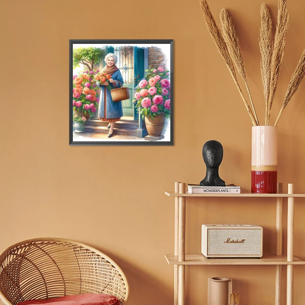 Diamond Painting - Full Round Drill - Garden Old Lady(Canvas|30*30cm)