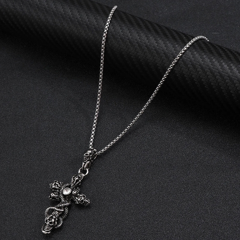 Hip-Hop Punk Cross Tree Skull Stainless Steel Alloy Plating Pendant Necklace