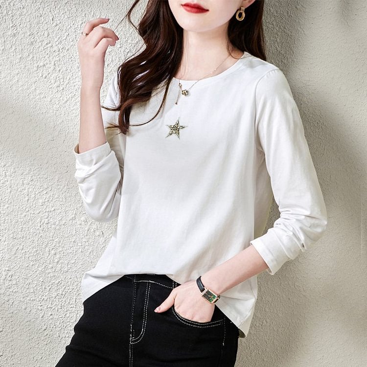 Shift Long Sleeve Star Cotton-Blend Shirts & Tops