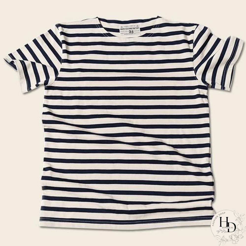 French Sailor Style Boat Neck Breton Striped Short-Sleeved T