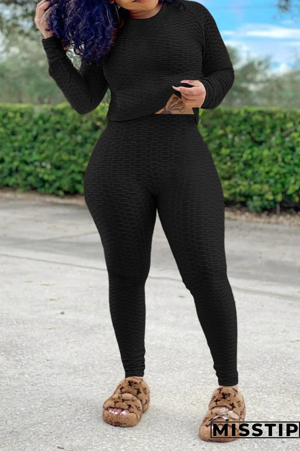 Orange Casual Solid O Neck Long Sleeve Two Pieces