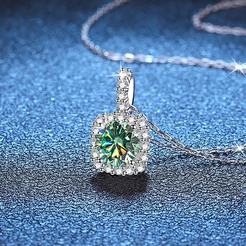 1.0ct Round 925 Sterling Silver Moissanite Plating Inlay Geometric Lab-Grown Diamond Necklace