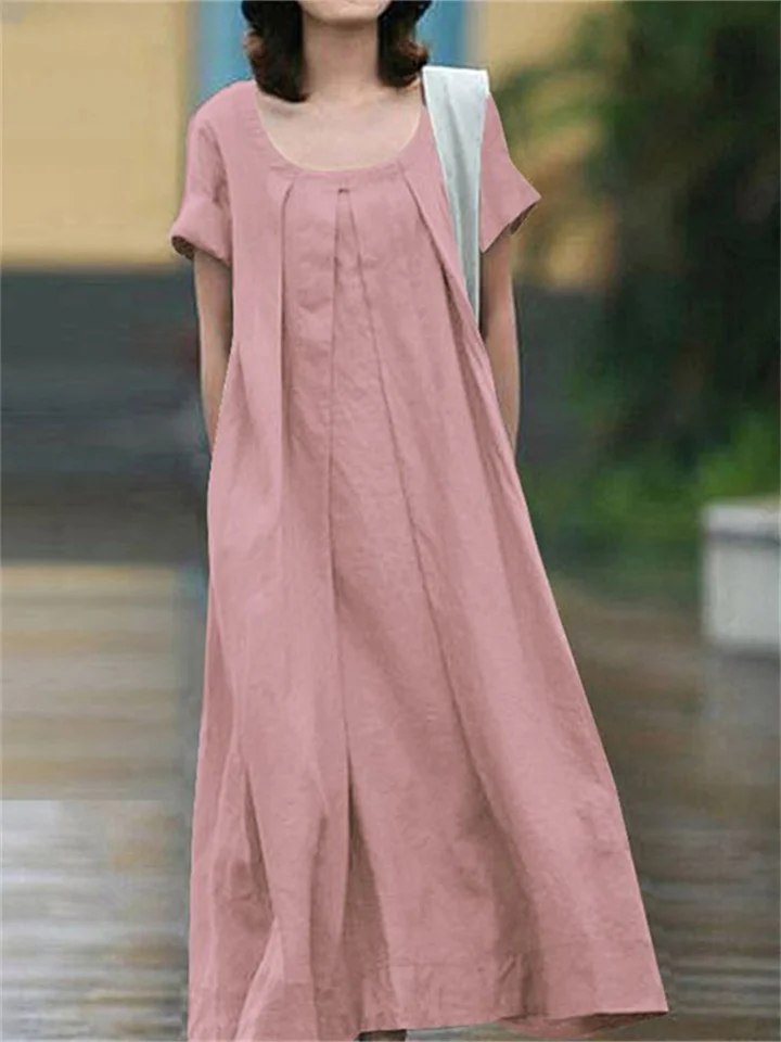 Summer Casual Temperament Women's Clothing Collage Cotton Hemp Sling Large Swing Dress Linen