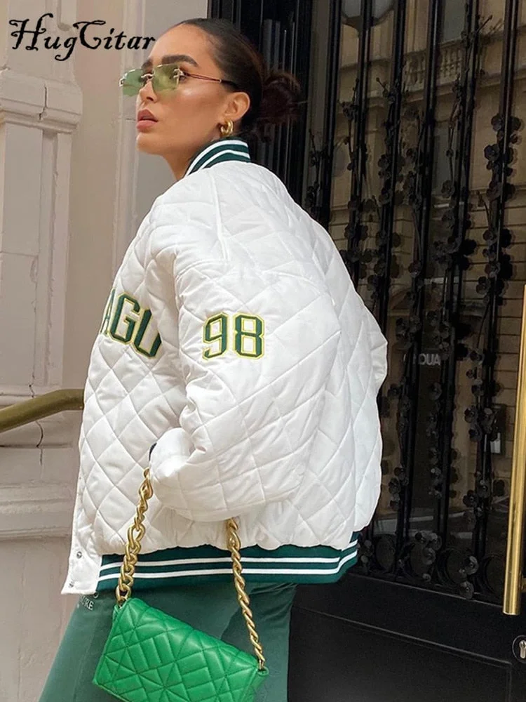 Hugcitar 2021 Long Sleeve Button Baggy Baseball Uniform Autumn Winter Women Fashion Streetwear Casual Outfits Y2K Streetwear