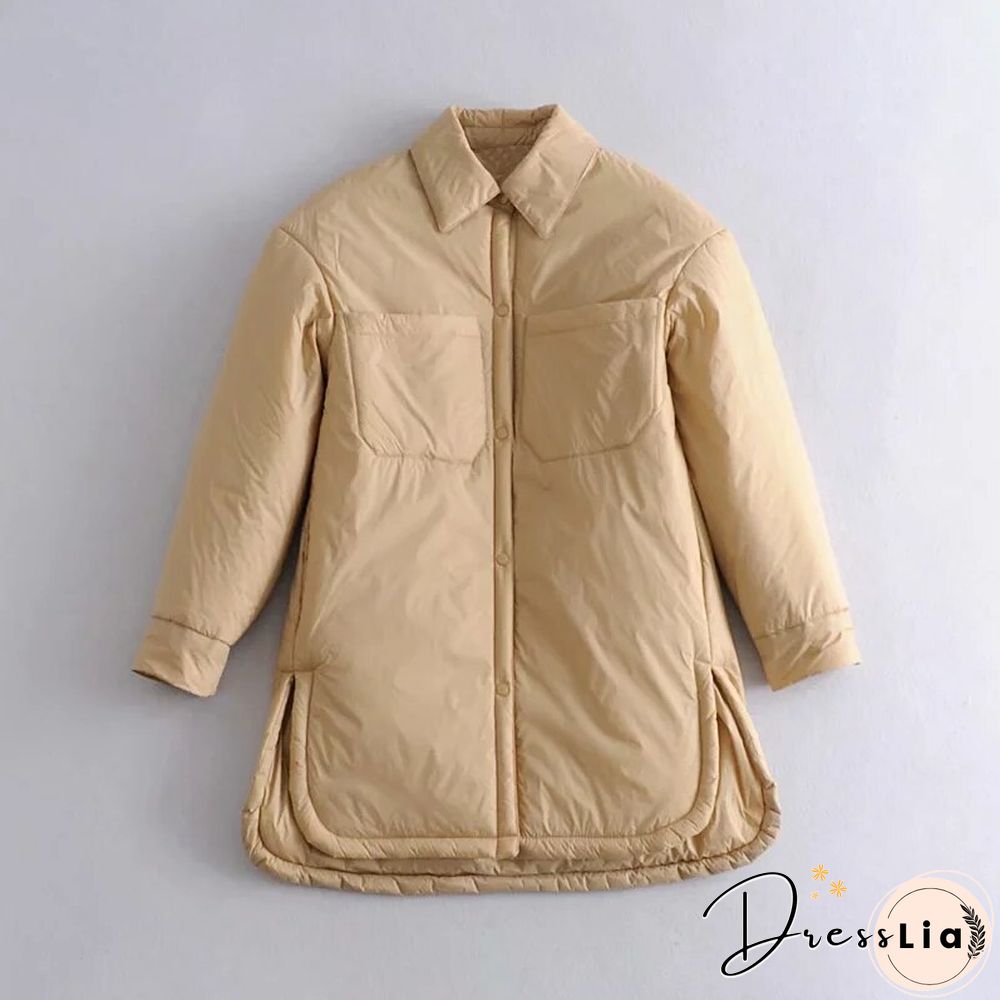 Vintage Loose Shirt Jacket Women Winter Coat Casual Button Baseball Bomber Korean Coats