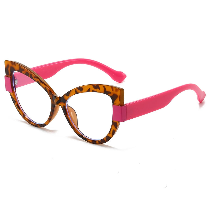 New Fashion Color Contrast Cat’s Eye Plain Glasses Personality Simple Casual Plain Face Anti-Blue Light Spectacle Frame