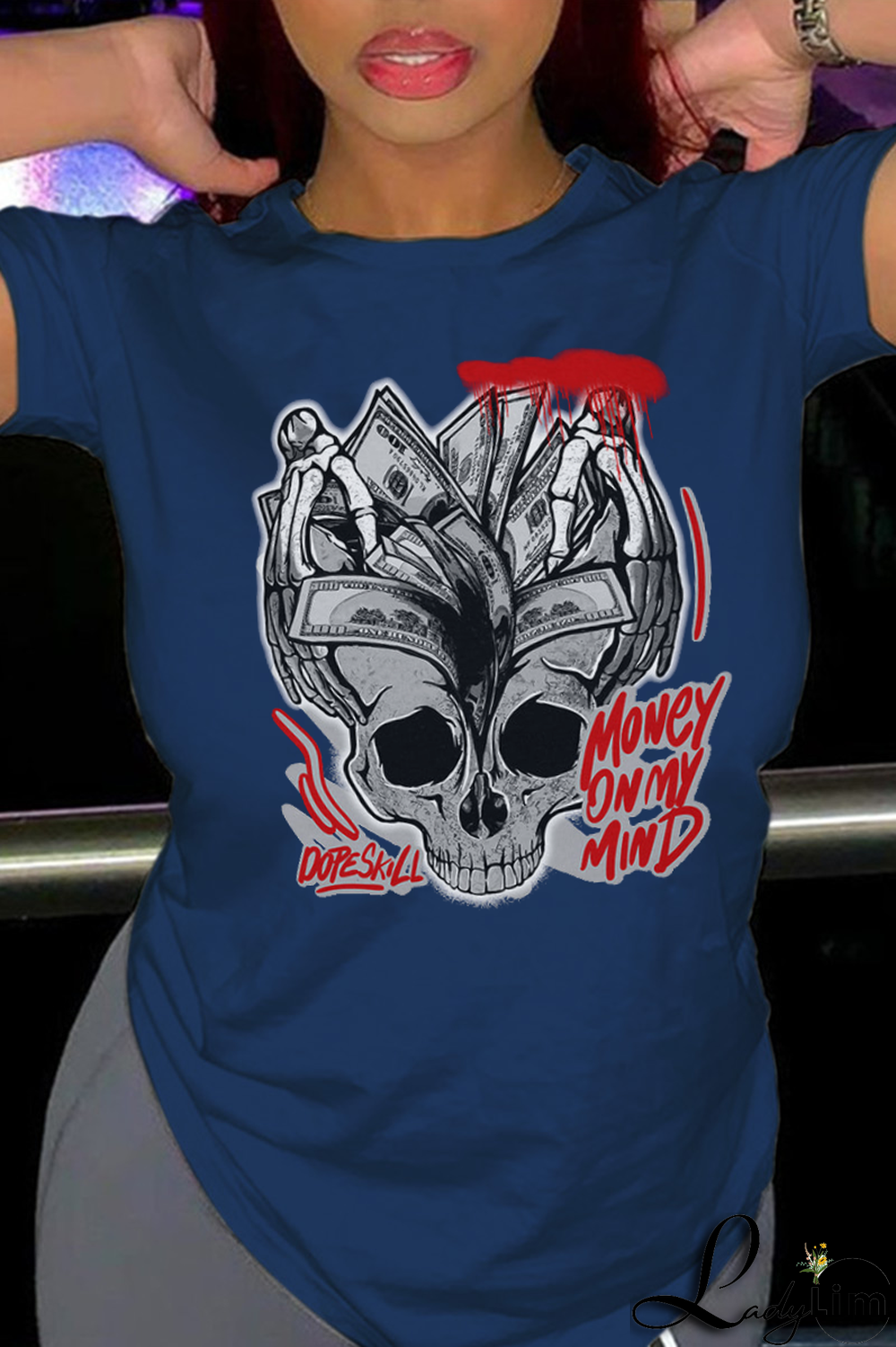 Red Casual Daily Print Patchwork O Neck T-Shirts