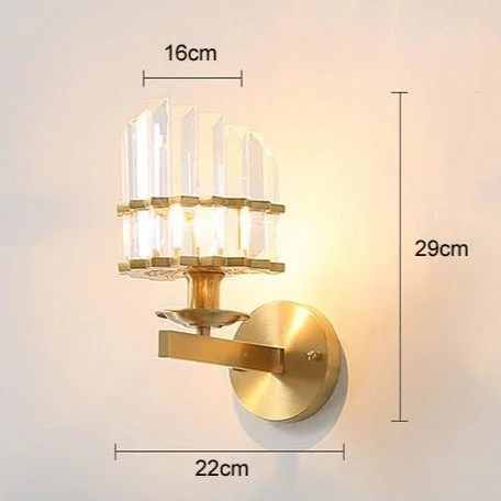 Modern Light Luxury Crystal Living Room Bedside Copper Wall Lamp