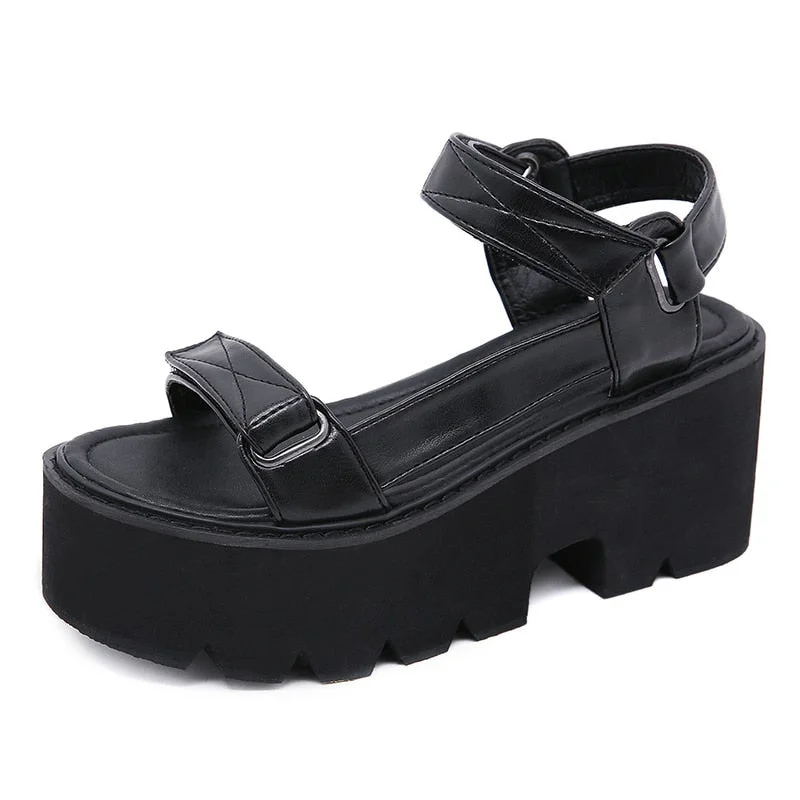 Gdgydh Block Heel Shoes Chunky Sandals Women Platform Heel Black Punk Sandals For Student 2021 New Arrival Comfortable Fast Ship