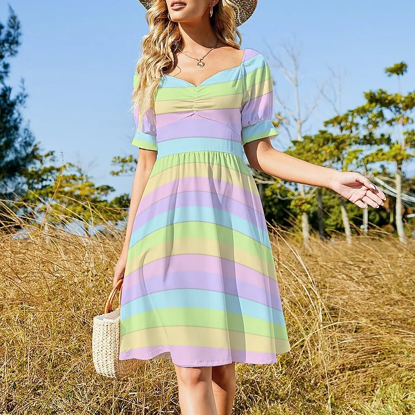 boho easter dress women SFNEEWHO Colorful Pastel High Waist Flared Puff Sleeve Cute Sweetheart Midi Dress High-end Antique Victorian Pine Black Color:Electric Sapphire
